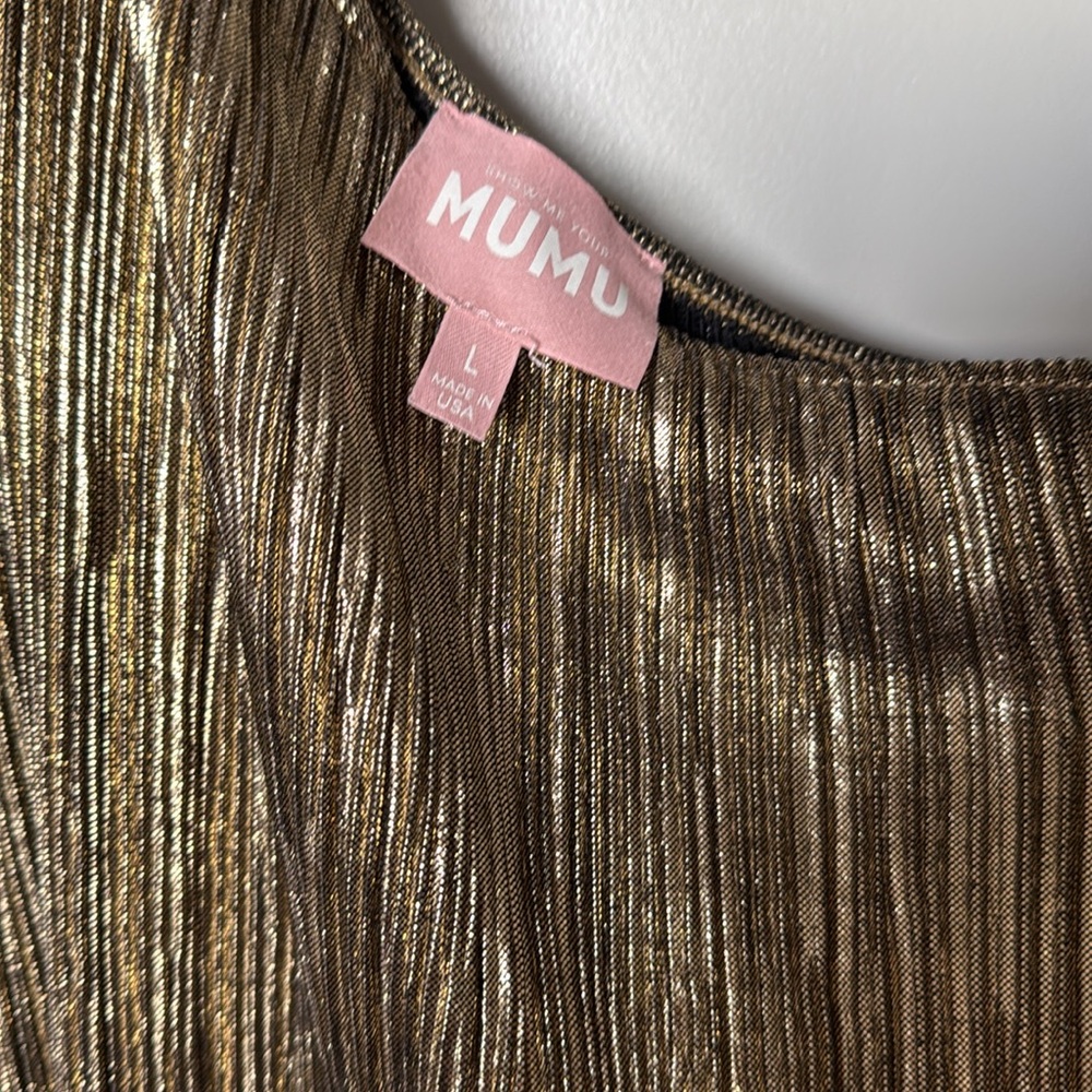 Show Me Your MuMu One-Shoulder Metallic Gold Maxi Dress - Picture 3 of 5